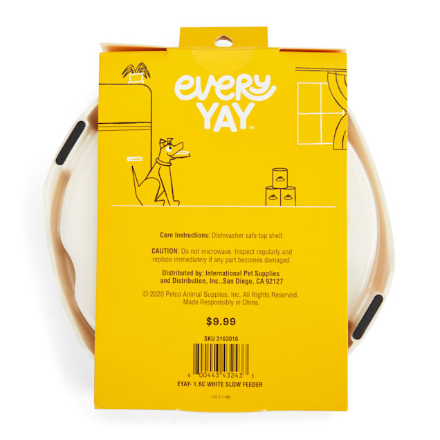 EveryYay Take It Slow White Slow Feeder Dog Bowl, 1.6 Cups