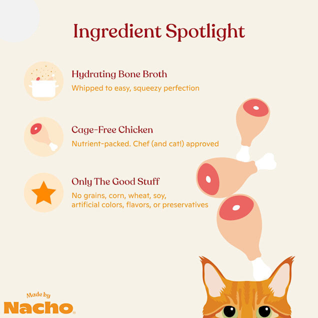 Made by Nacho Chef's Treat All Life Stages Cat Lickable Mousse with Bone Broth Chicken Recipe, 0.5 oz.