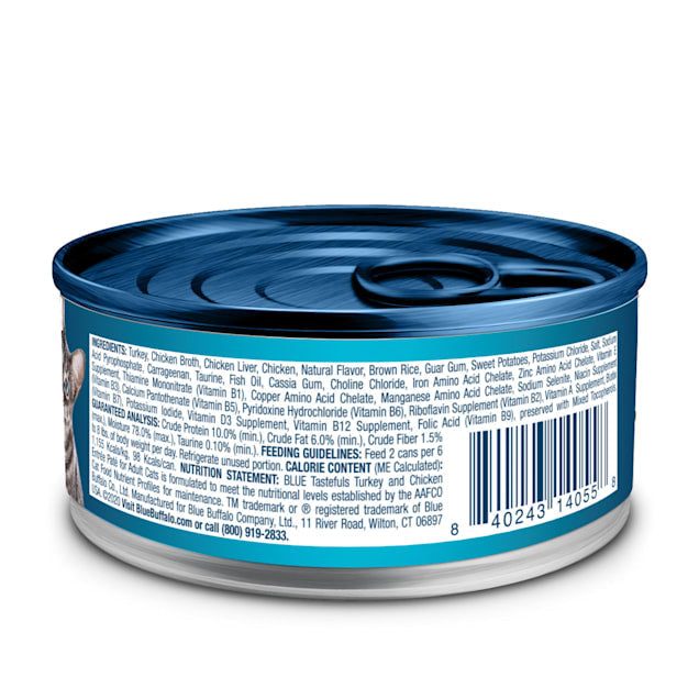 Blue Buffalo Tastefuls Made with Natural Ingredients, Turkey and Chicken Entree Pate Wet Cat Food